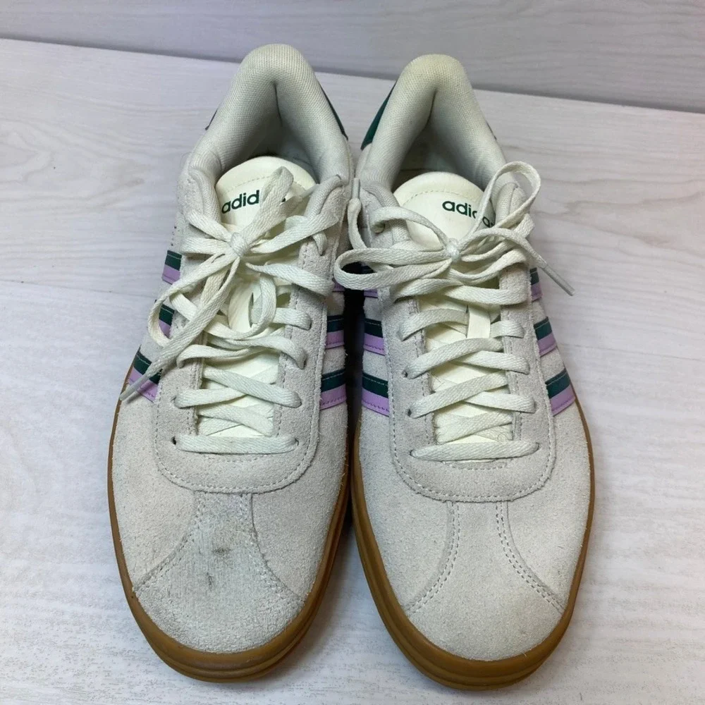 Adidas Womens 10 VL Court 3.0 Platform Sneaker Suede Cream Green Purple JI1788